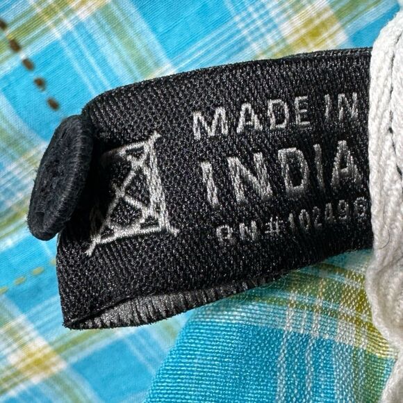 DDC Lab Button Down Shirt Mens Medium Internal Pocket Plaid Blue Mustard White - Picture 12 of 13